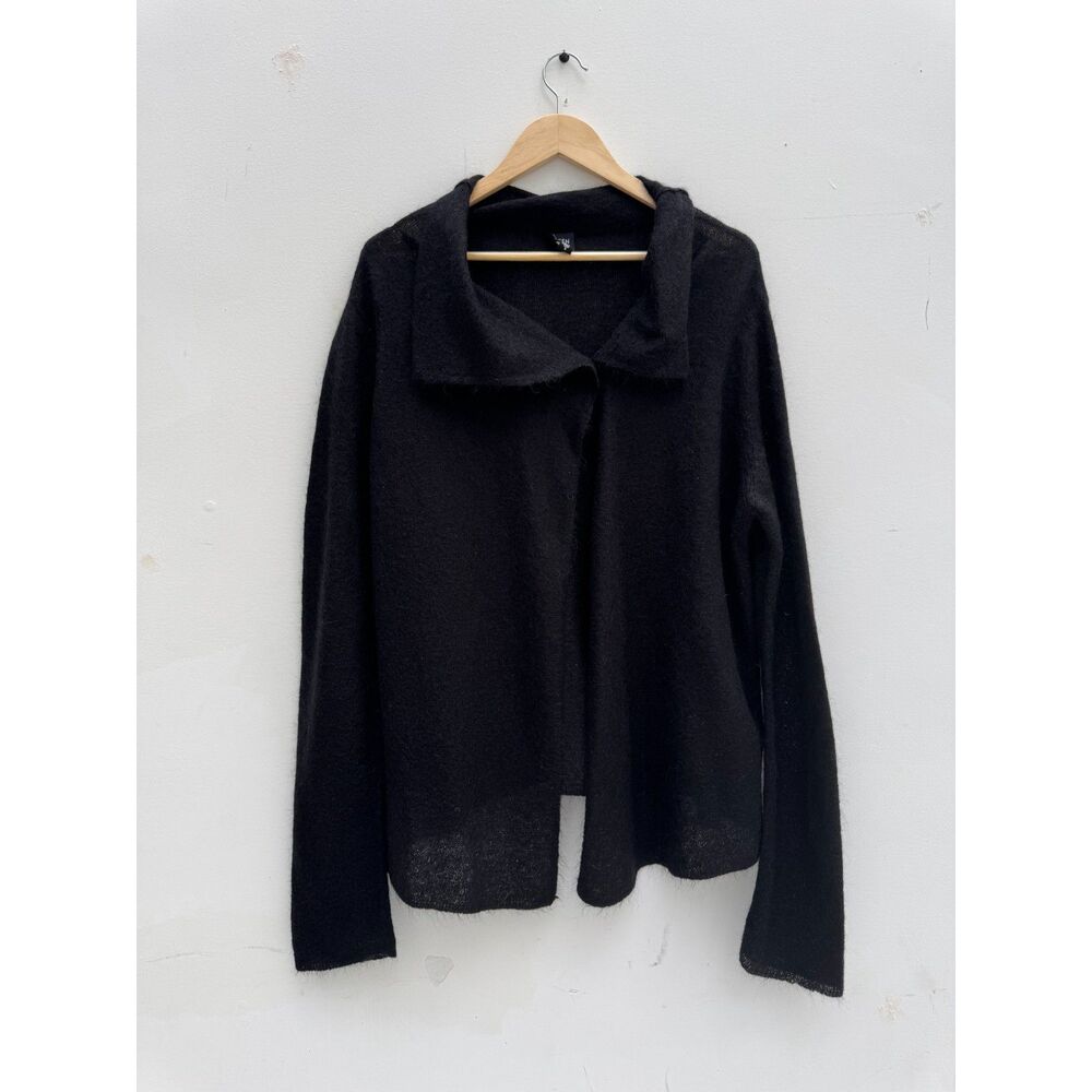 Eileen Fisher S Black Mohair Wool Alpaca Open Cardigan Sweater Italian Yarn